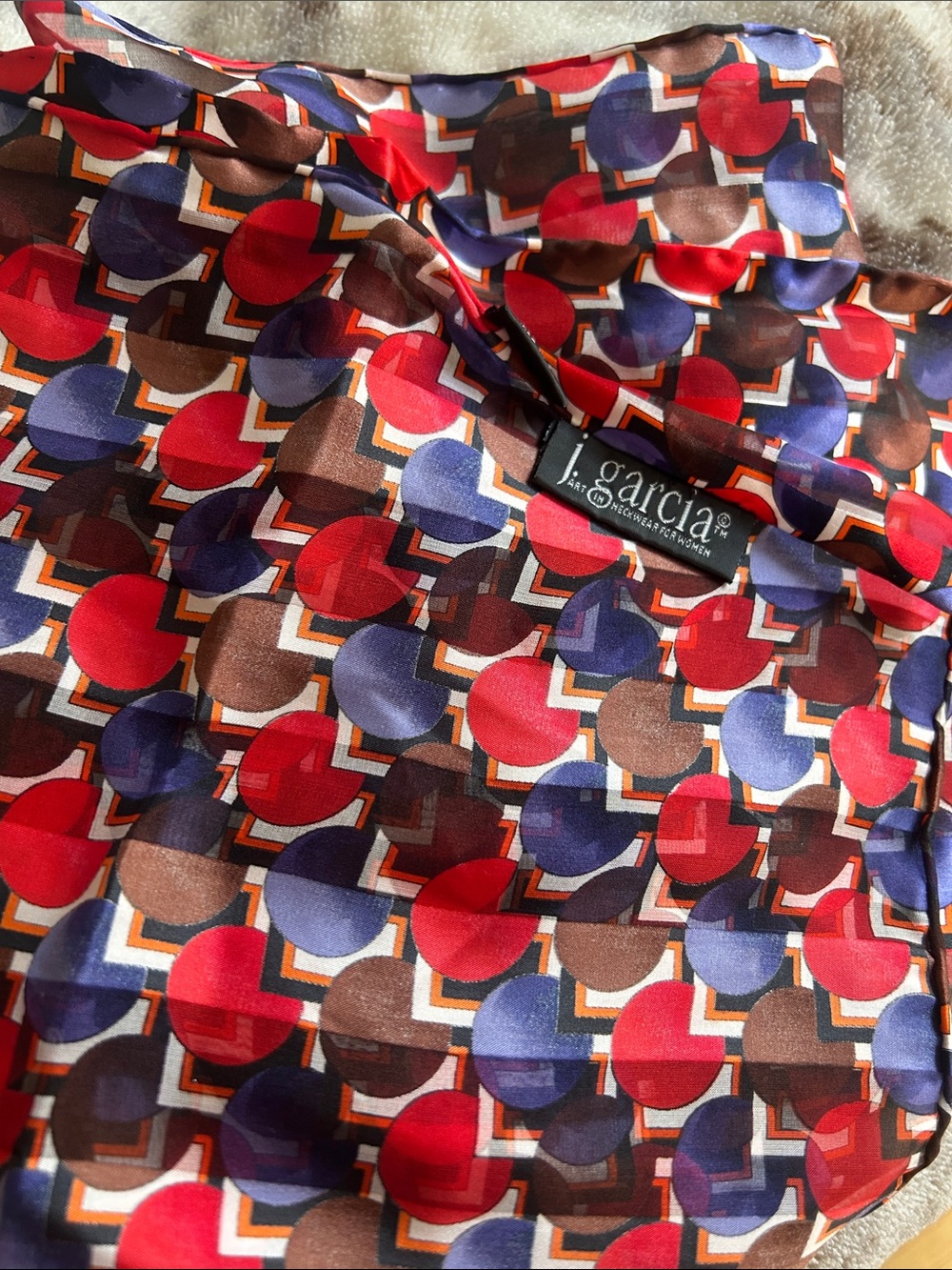 Vtg J. Garcia Art in Neckwear Limited Edition Geometric Silk Scarf